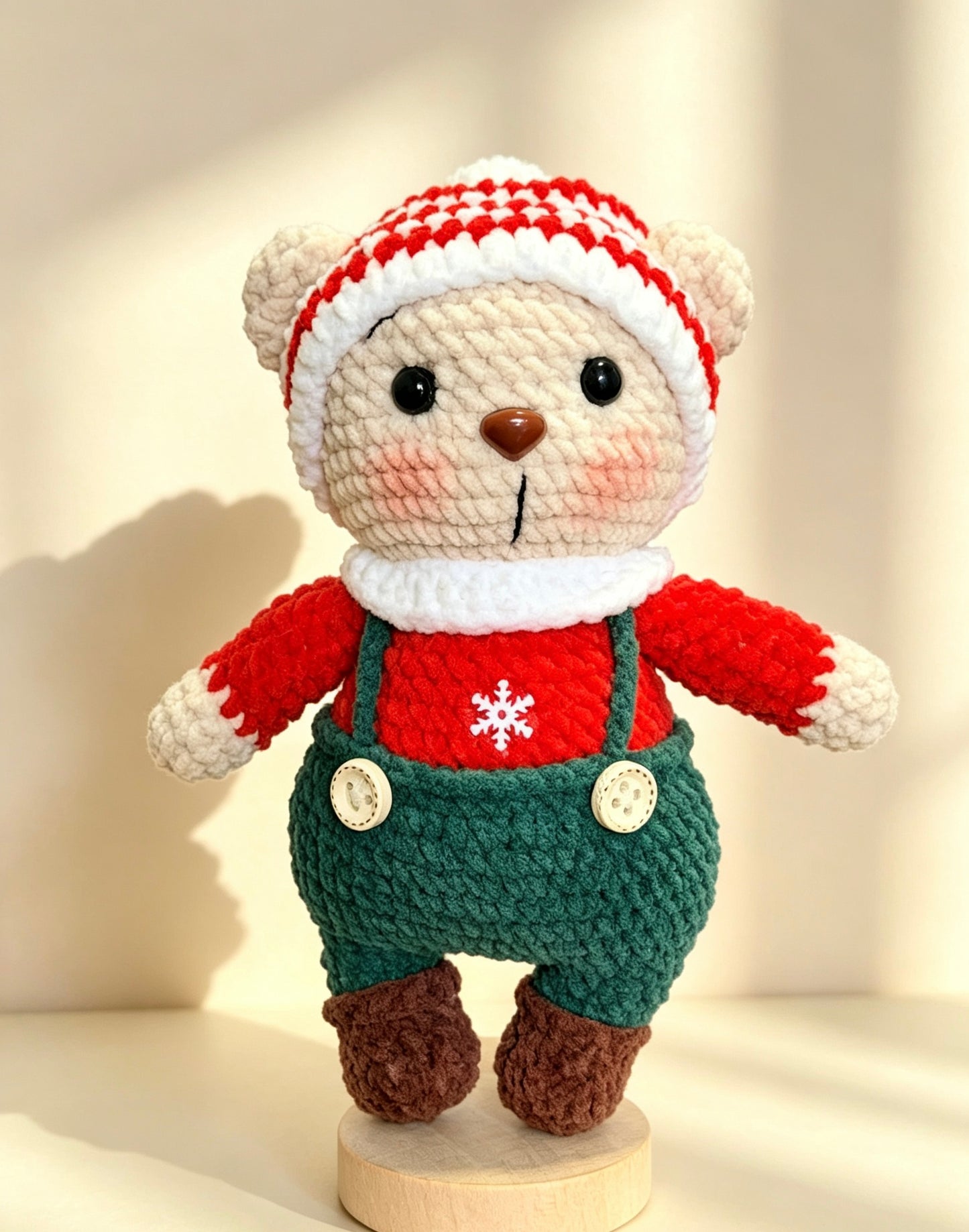 Crochet Doll Checkered Hat Christmas Bear