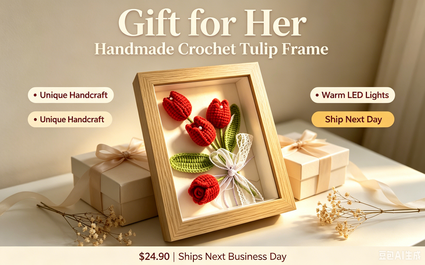 Crochet Flower Photo Frame-Tuilp
